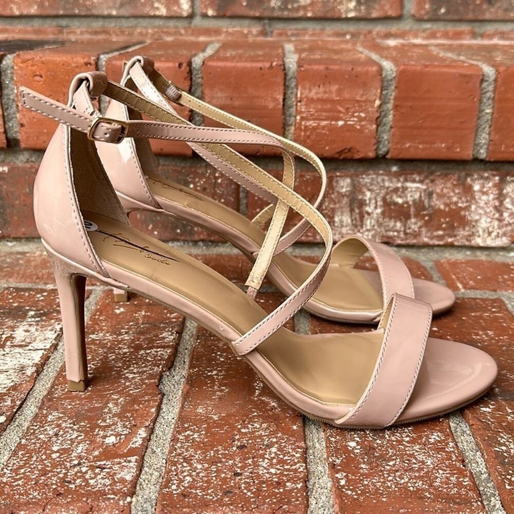 Thalia Sodi Darria Nude Faux Patent Leather Strappy Stiletto Sandals Size 10